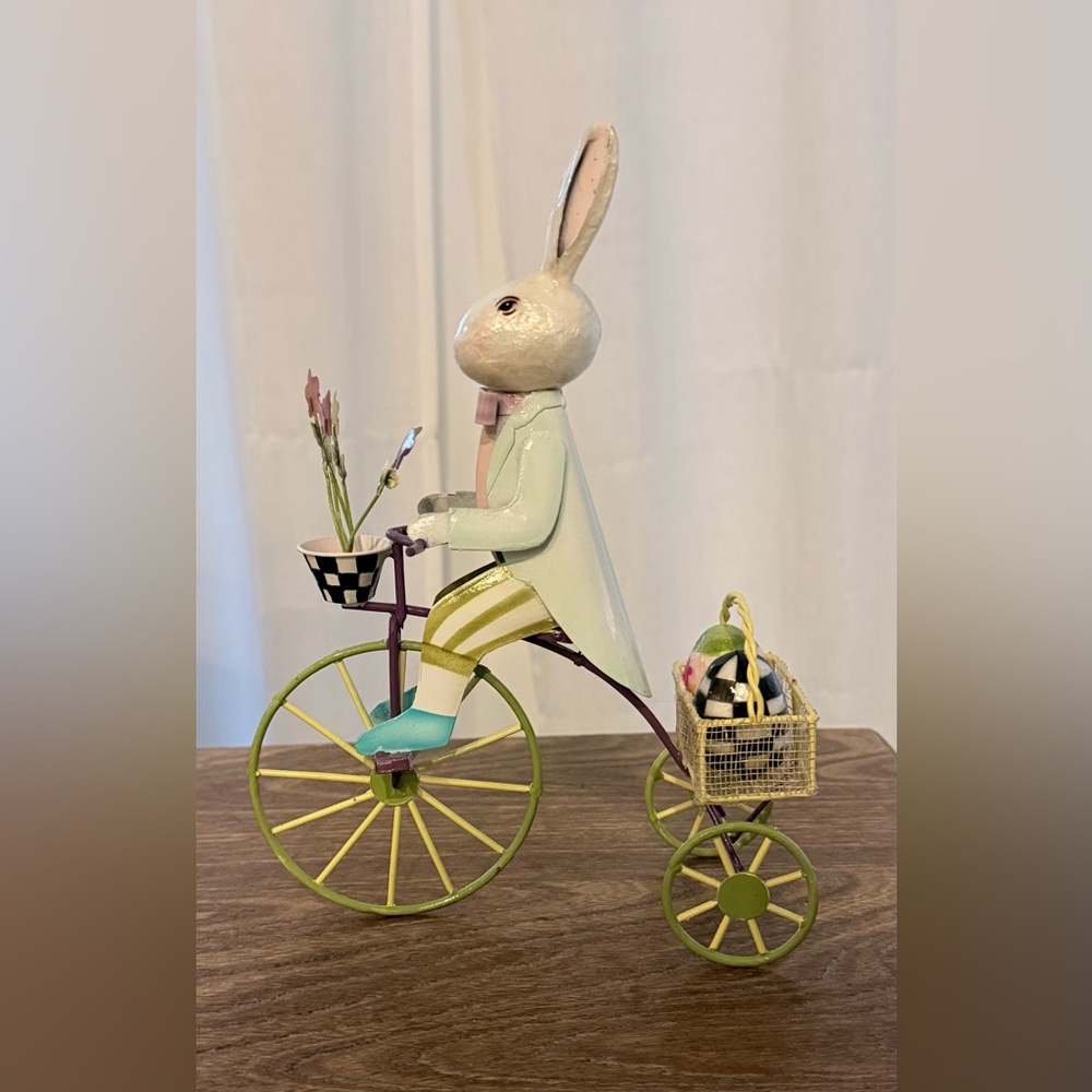 MacKENZIE CHILDS CALICO RABBIT ON BIKE BNIB - Picture 2 of 4